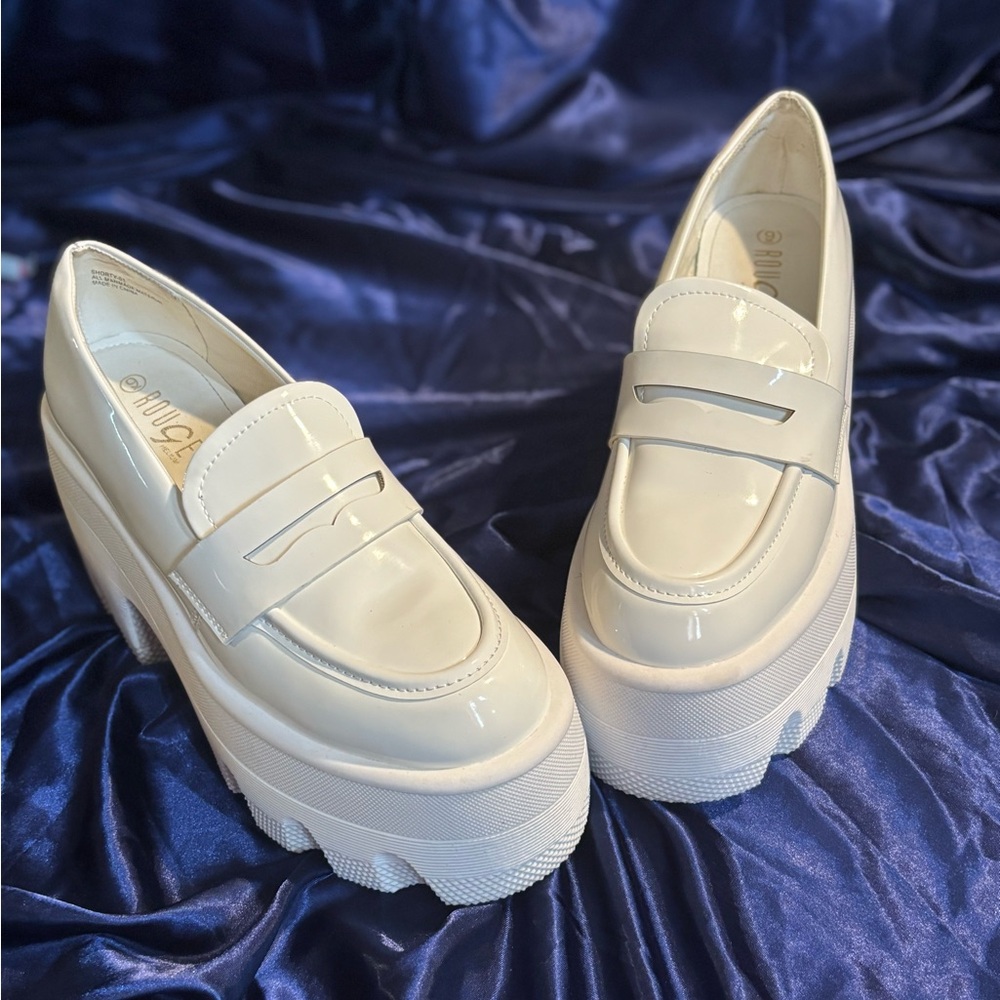 Glossy Cream Platform Loafers